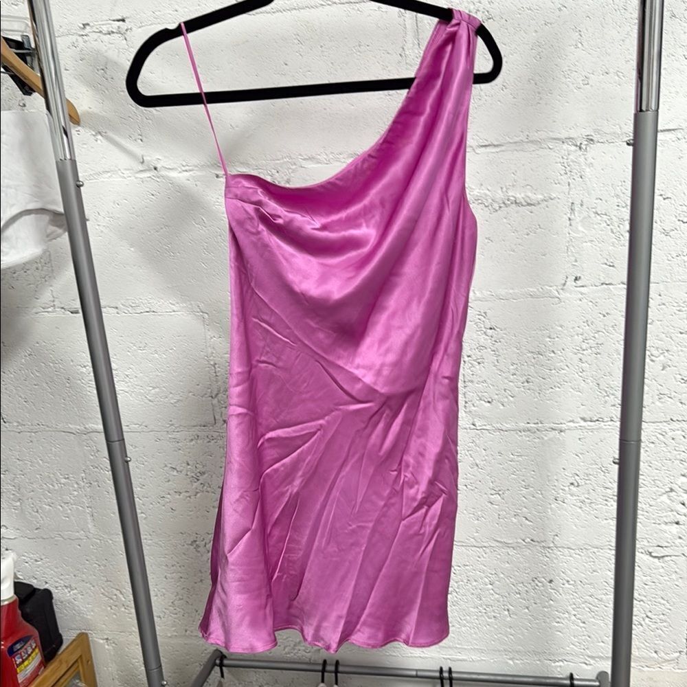 Elegant Pink One-Shoulder Dress - 100% Silk CAMi NYC - Size Medium - NWOT